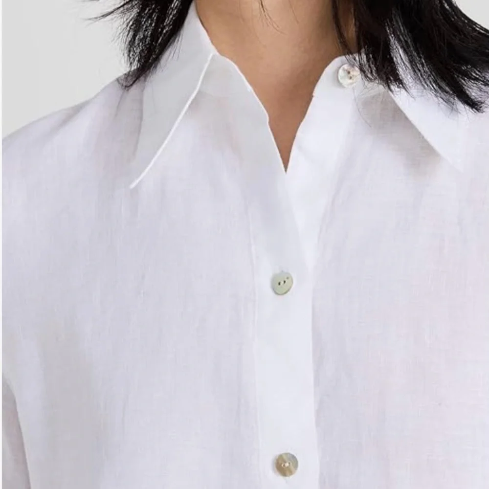Vince Classic White linen blend Button-Up Shirt size M - Picture 4 of 16